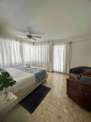a bedroom with a bed and a ceiling fan at Puerto Plata, beach Pent house in Maggiolo