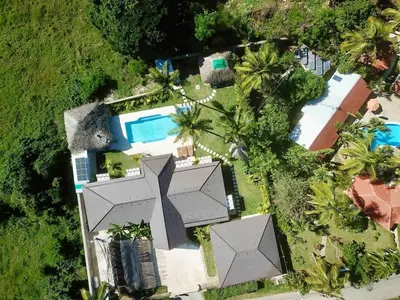 an overhead view of a house with a swimming pool at Sun and Soul Caribbean 9BR Villa in Sosua in Sosúa
