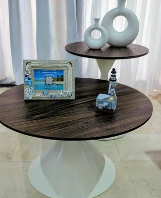 a wooden table with a picture and vases on it at Beautiful Apartment overlooking Samaná Bay