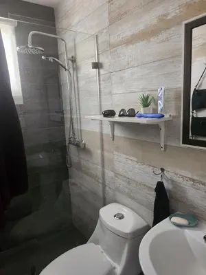 a bathroom with a toilet and a shower and a sink at Wohlfühloase in der Karibik in Punta Cana