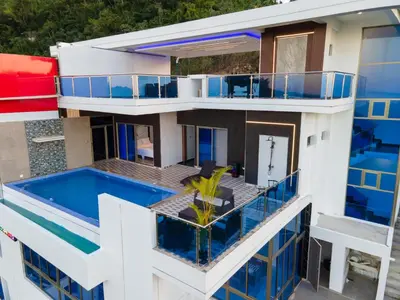 an aerial view of a house with a swimming pool at Villas Escape in Las Terrenas
