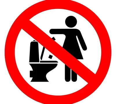 a red prohibitory sign with a person peeing on a toilet at Residencial Naime 3 Bristol in San Pedro de Macorís