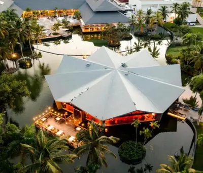 an overhead view of a building with a large umbrella at Caribe Deluxe Princess - All Inclusive in Punta Cana
