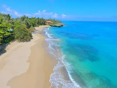 an aerial view of a beach with the ocean at Villa Maji Luxury Private Villa Steps from the Ocean Sea Horse Ranch Cabarete in Cabarete