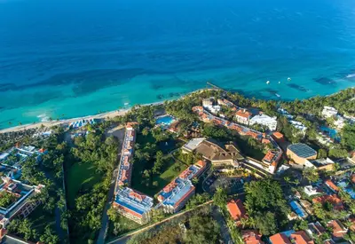 an aerial view of a resort next to the ocean at Viva Dominicus Beach by Wyndham, A Trademark All Inclusive in Bayahibe