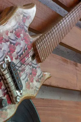 a close up of the neck of an electric guitar at Casa Valeria Boutique Hotel in Sosúa