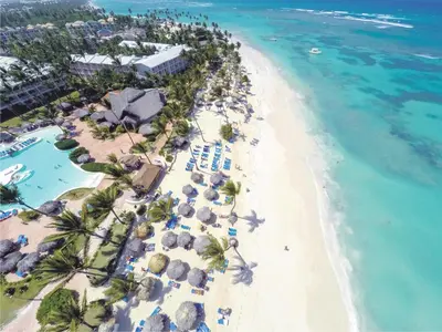 an aerial view of the beach at a resort at VIK hotel Arena Blanca in Punta Cana
