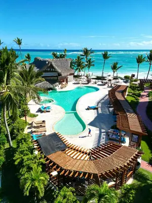 an aerial view of a resort with a swimming pool at VIK Hotel Cayena Beach All Inclusive in Punta Cana