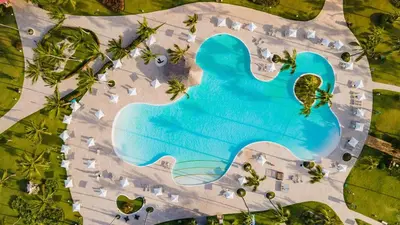 an overhead view of an elephant shaped pool at a resort at Punta Cana Princess Adults Only - All Inclusive in Punta Cana