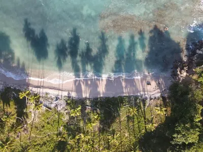 an aerial view of a beach and the ocean at Hotel Al Mare in Santa Cruz de Barahona