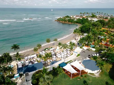 an aerial view of the beach and the ocean at Lifestyle Tropical Beach Resort & Spa All Inclusive in San Felipe de Puerto Plata