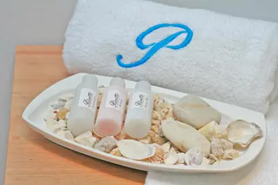 a plate of rocks and pills next to a towel at Palmetto Hotel in Santiago de los Caballeros