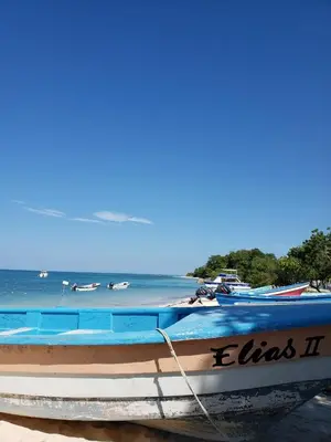 a boat sitting on the beach next to the ocean at La Ensenada Boutique Hotel in Punta Rucia