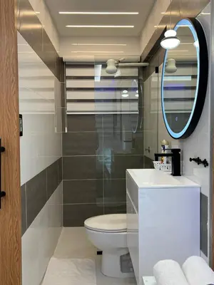 a bathroom with a toilet and a mirror at Alegria Hostal in Santiago de los Caballeros