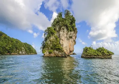 an island in the water with trees on it at Paradiso del Caribe in Las Galeras