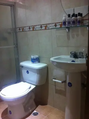 a bathroom with a toilet and a sink at Figaro Hotel Samana in Santa Bárbara de Samaná