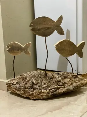 three fish sitting on top of a rock at Villa Coconut in La Verita