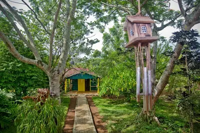 a house with a bird house hanging from a tree at Casa Villa Anacahuita in Jarabacoa