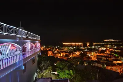 a view of a city at night with lights at Villa Alégria in Santa Bárbara de Samaná
