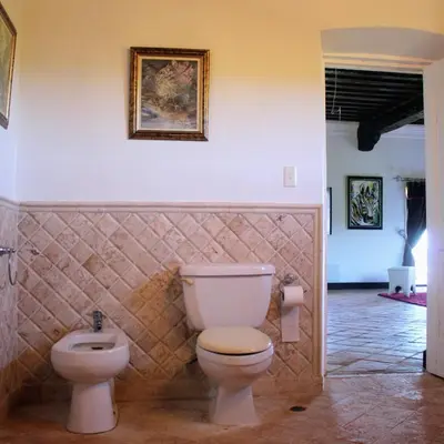 a bathroom with a toilet and a bidet at El Castillo in Las Galeras