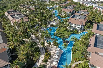 an aerial view of the pool at the resort at Wyndham Alltra Punta Cana All Inclusive Resort in Punta Cana