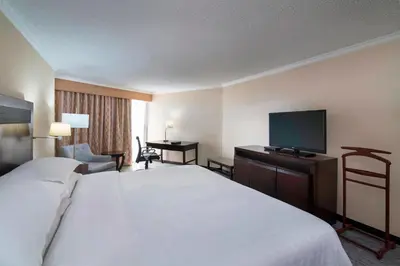 a hotel room with a bed and a flat screen tv at Sheraton Santo Domingo in Santo Domingo