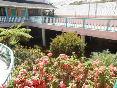 a building with a balcony with flowers and plants at 22 plaza rosada in Las Terrenas