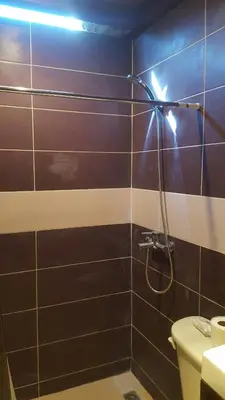 a bathroom with a shower and a toilet at TERRAZAS DEL CARIBE, APARTA HOTEL. in Santo Domingo