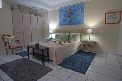 a bedroom with a bed and a table and a chair at Hotel Coco Plaza in Las Terrenas