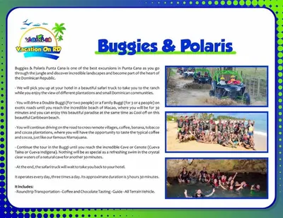 a page of a brochure for buggies polts at Lugo`s guest room in Punta Cana