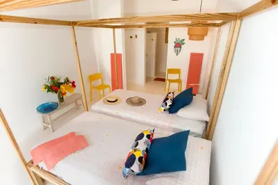 an overhead view of a room with two beds at Villa Cuatro Peces in Las Galeras