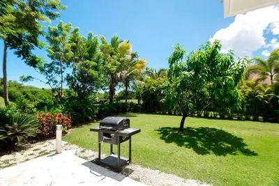 a bbq grill sitting on top of a lawn at Luxury Villa Iberosta Del Mar - 4BDR, Private Beach, Pool & Jacuzzi in Punta Cana