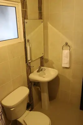 a bathroom with a toilet and a sink at Apartamento Amueblado Amplio Tranquilo Privado Como tu lo Mereces in Santiago de los Caballeros