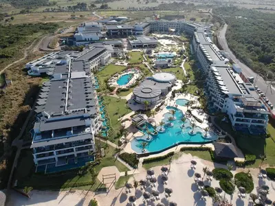 an aerial view of the pool at a resort at Dreams Macao Beach Punta Cana - All Inclusive in Punta Cana