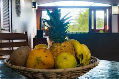 a basket of fruit sitting on a table at Penthouse Las Playas in Las Terrenas