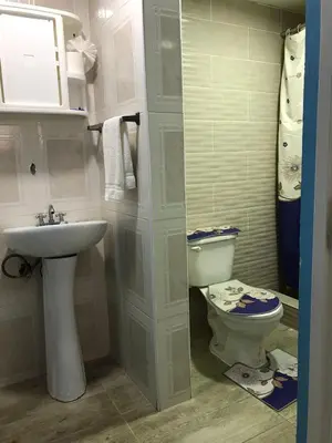 a bathroom with a sink and a toilet at Hostal Magisterial Santo Domingo in Santo Domingo