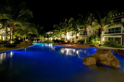 a swimming pool at night with blue lights at Apartamento Estrella Dominicus in La Laguna