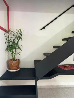 a plant sitting on a bench under a staircase at Ballenas beach C6 in Las Terrenas