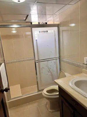 a bathroom with a shower and a toilet and a sink at Apartamento amueblado en Villa Olga in Santiago de los Caballeros