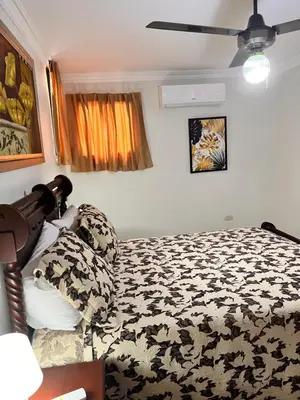 a bedroom with a bed and a ceiling fan at Apartamento amueblado en Villa Olga in Santiago de los Caballeros