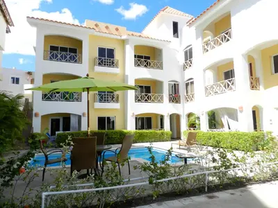 a view of the hotel from the pool at Vanilla House in Bayahibe