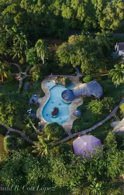 an aerial view of a swimming pool in a park at Las Puertas del Paraíso in Río San Juan