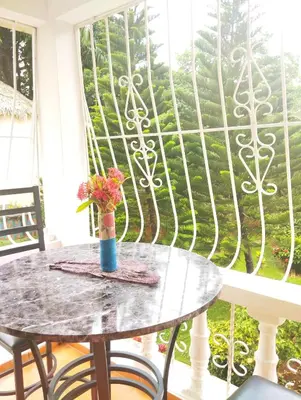 a table with a vase on it in front of a window at Estudio Jardín Escondido in Las Galeras