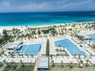 an aerial view of a resort with a beach at Riu Republica - Adults Only - All Inclusive in Punta Cana