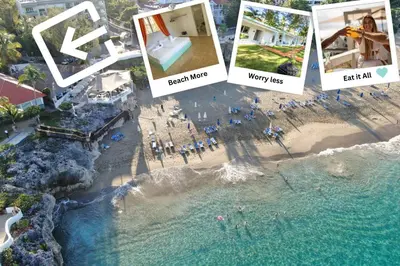 a collage of photos of a beach and a resort at Bungalow #8 at Waterfront Playa Alicia in Sosúa