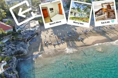 a collage of photos of a beach and a house at Bungalow #12 at Waterfront Playa Alicia in Sosúa