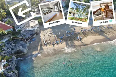 a collage of photos of a resort and a beach at Room #23 at Waterfront Playa Alicia in Sosúa