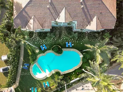 an overhead view of a resort with a swimming pool at Hotel Residence Marilar in Las Terrenas