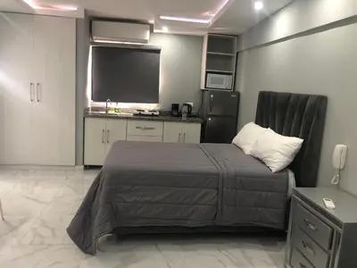 a bedroom with a large bed and a television at Hotel Señorial in Santo Domingo