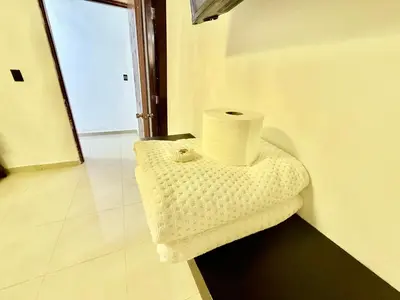 a roll of toilet paper sitting on a shelf in a bathroom at Apartment Travis l in La Viva